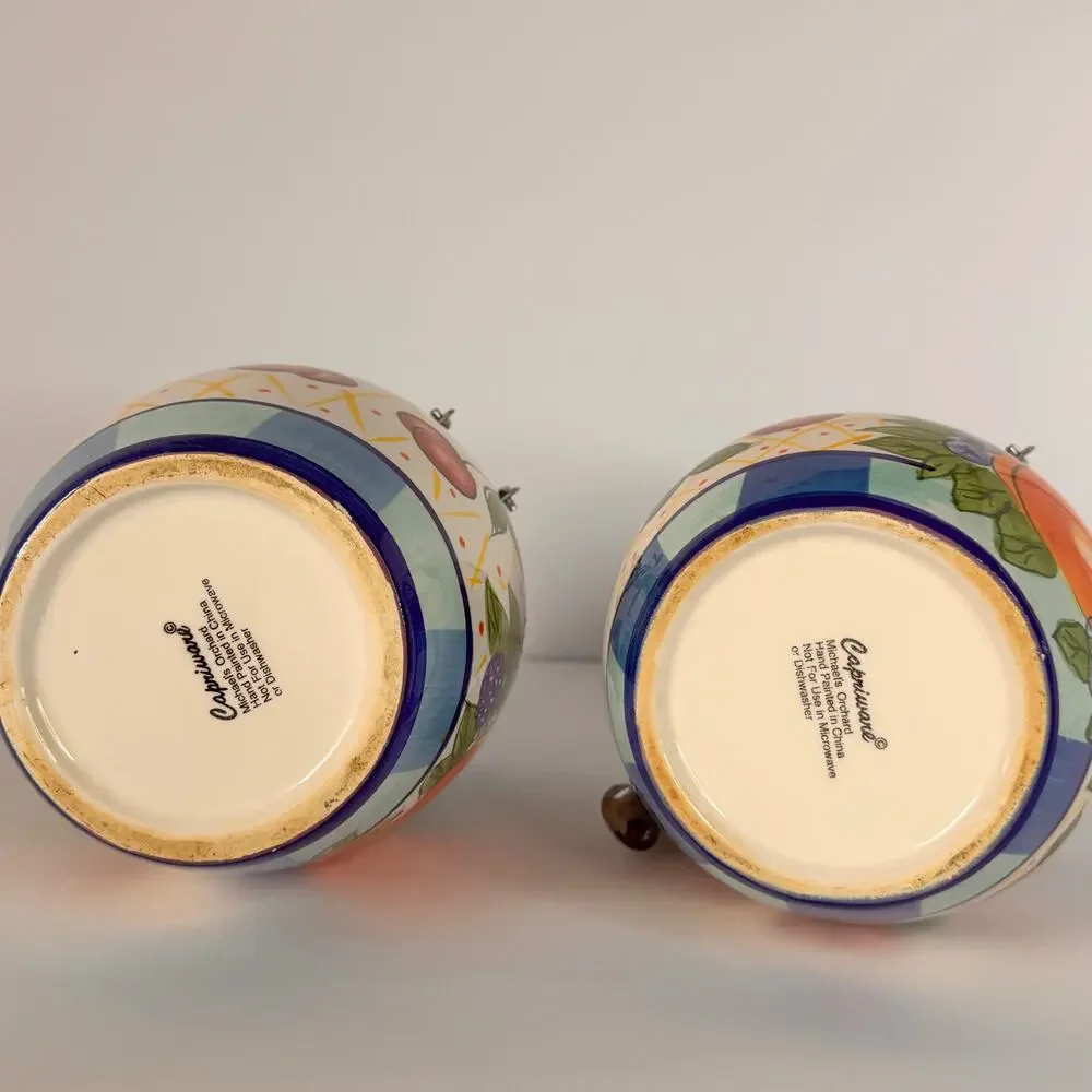 Capriware Michael's Orchard Lot of 2 Multi Color Handpainted Ceramic Canisters